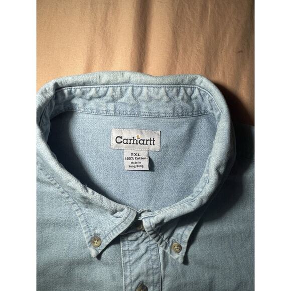 Vintage Carhartt Denim 2XL Denim Shirt 90s Y2K Denim Button Down XXL Work Shirt - Picture 3 of 9